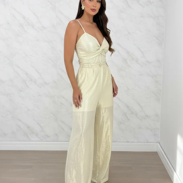 Conjunto Feminino Brilho Festa Manu Ellas Modas Dourado