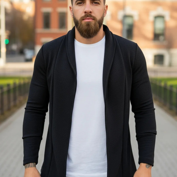 Blazer Cardigan Comprido Longo Masculino Casaco Manga Longa