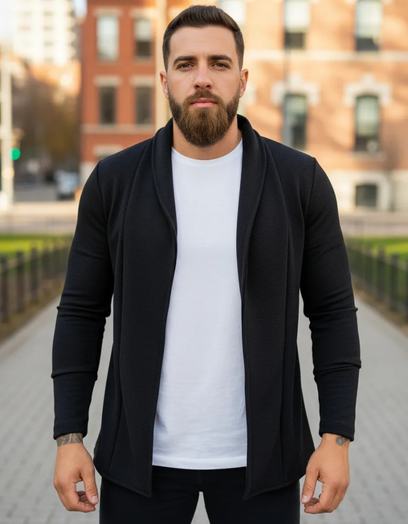 Blazer Cardigan Comprido Longo Masculino Casaco Manga Longa